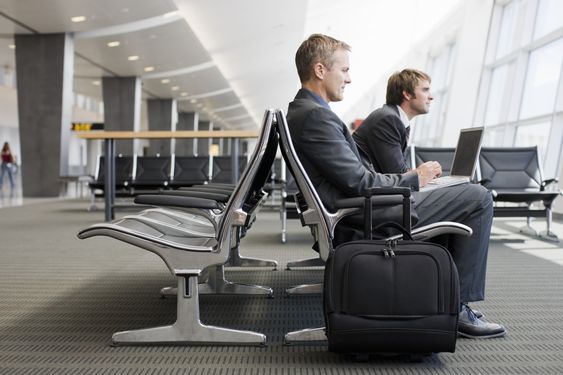 Travelers awaiting a flight